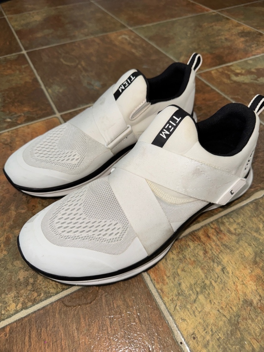TIEM Slipstream White Slip-On Men’s Spin Cycling Shoes - wear on and off bike!